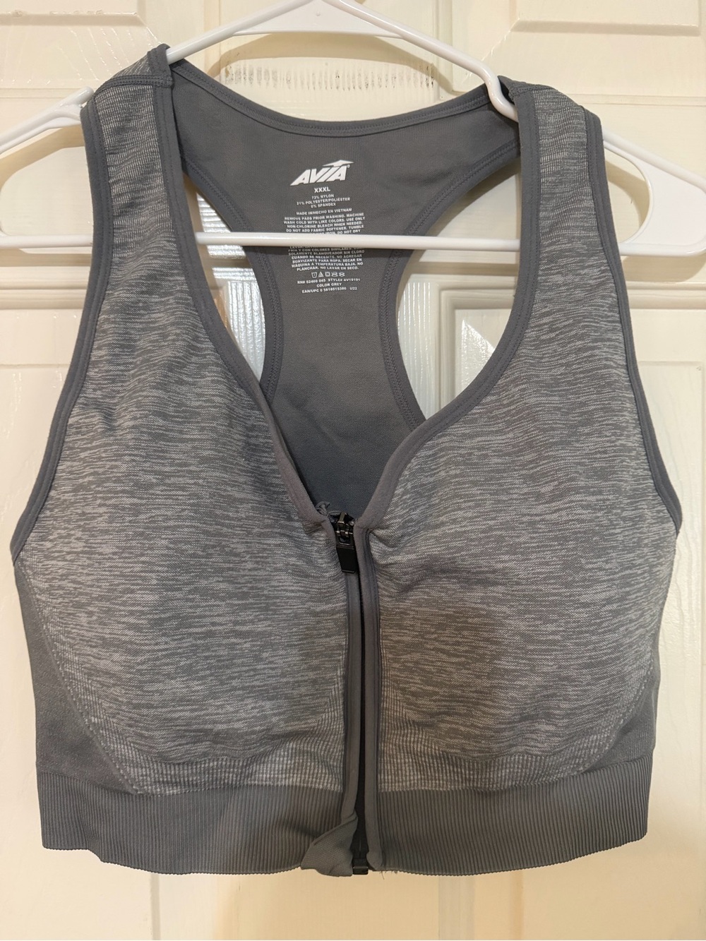 Avia Gray Front-Zip Racerback Sports Bra